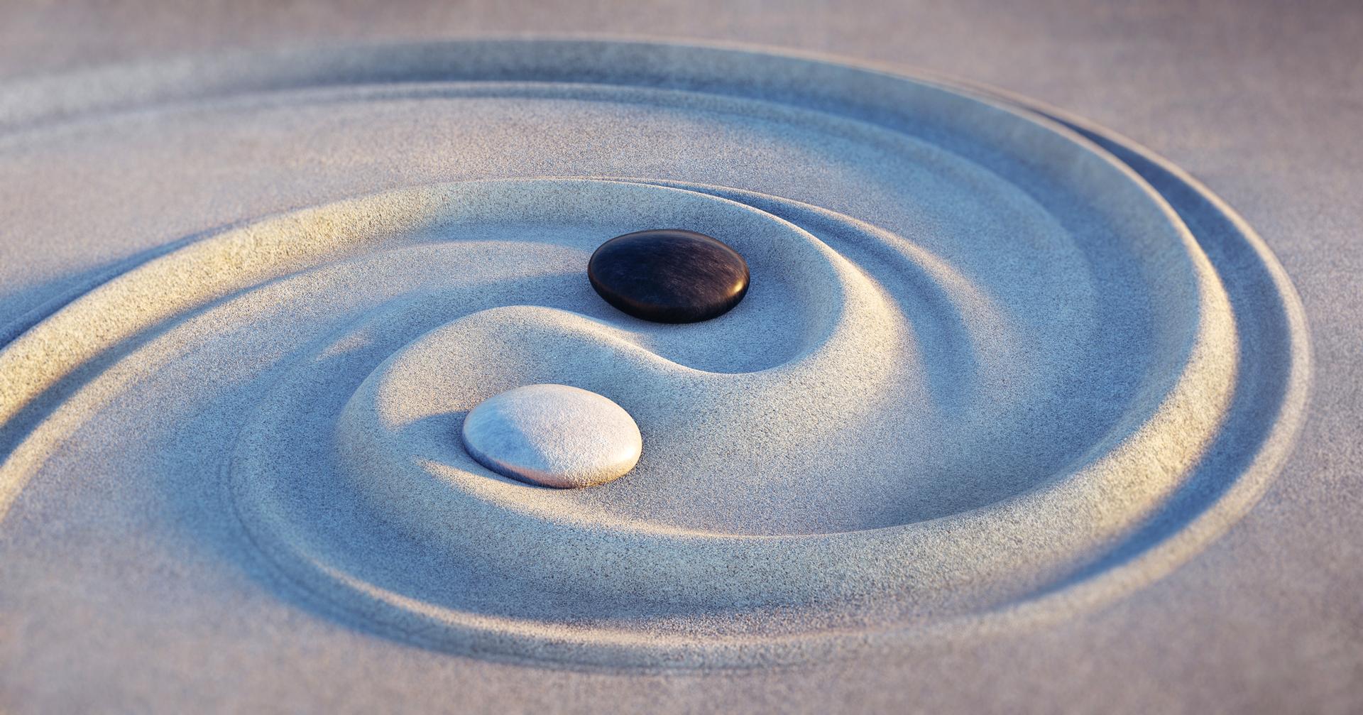 Japanese ZEN garden with textured sand - stock photo